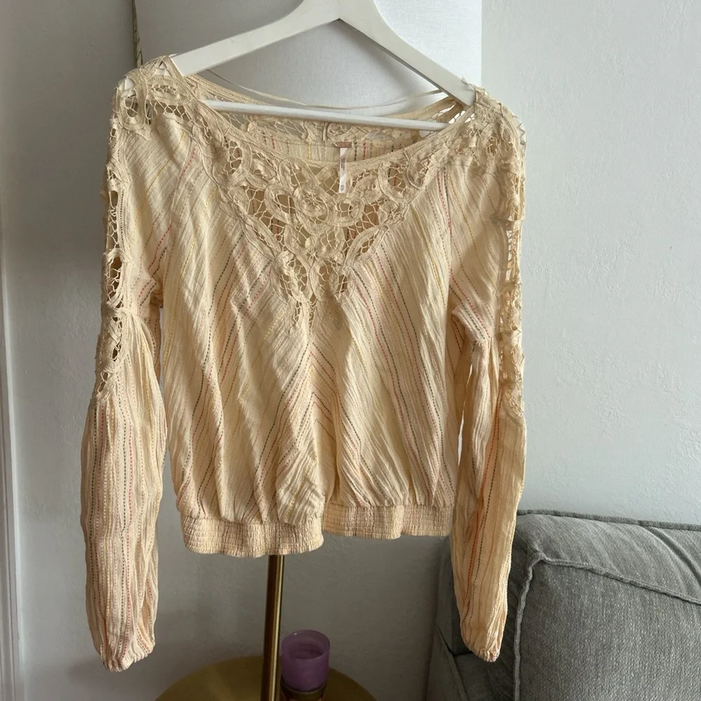 Free People Boho Festival Crochet Cottagecore Blouse Size XS - Picture 3 of 12